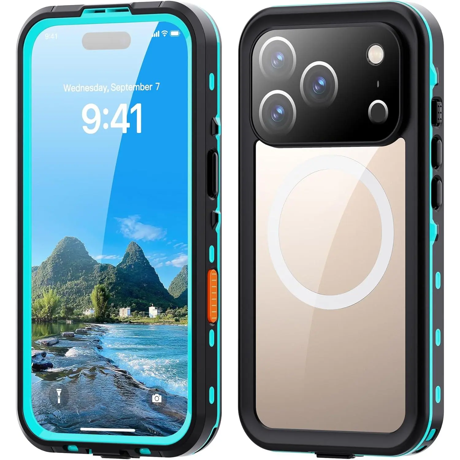IP68 Waterproof Case for iPhone 17 Pro, MagSafe Compatible, Grassblue | Built-in screen guard, impact-proof silicone, wireless magnetic charge, focus slider for clear underwater photography