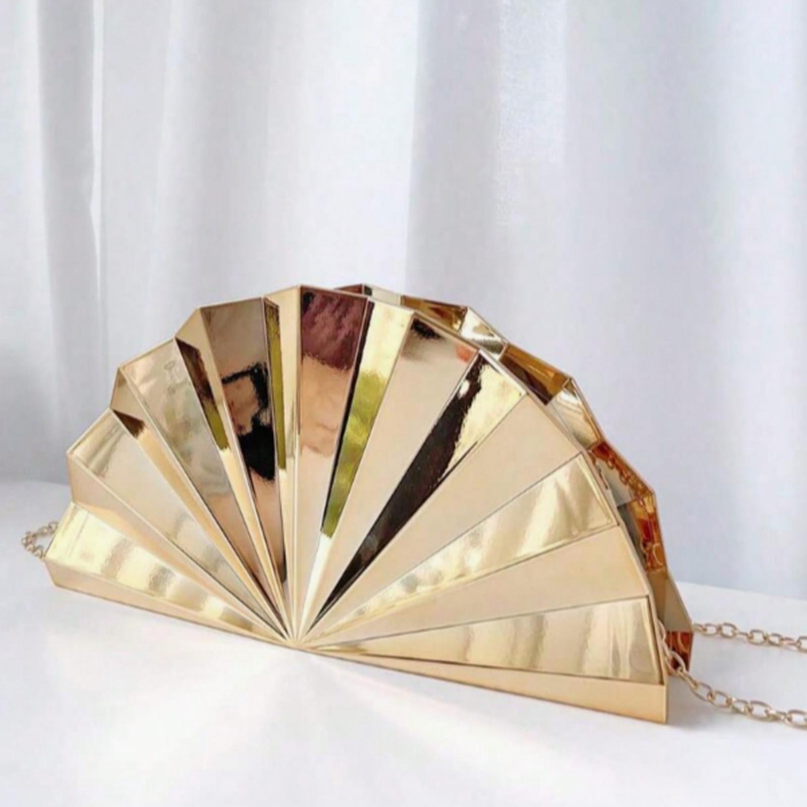 Gold Metallic Striped Asymmetric Clutch Bag, Elegant Formal Occasion Shoulder Bag Handbag, Minimalist Fashion Women's Evening Bag, Crossbody Bag Party Purse