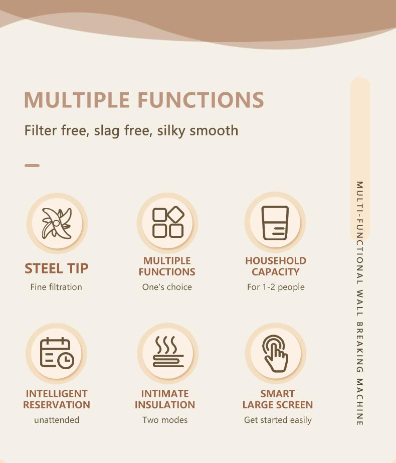 A breakfast essential for early risers! Stainless steel blades — 47.34 oz nut, milk, soy, and oat grinder; built-in heating baby food warmer; delayed start safety features; multifunctional blender for juice and almonds, no batteries required.