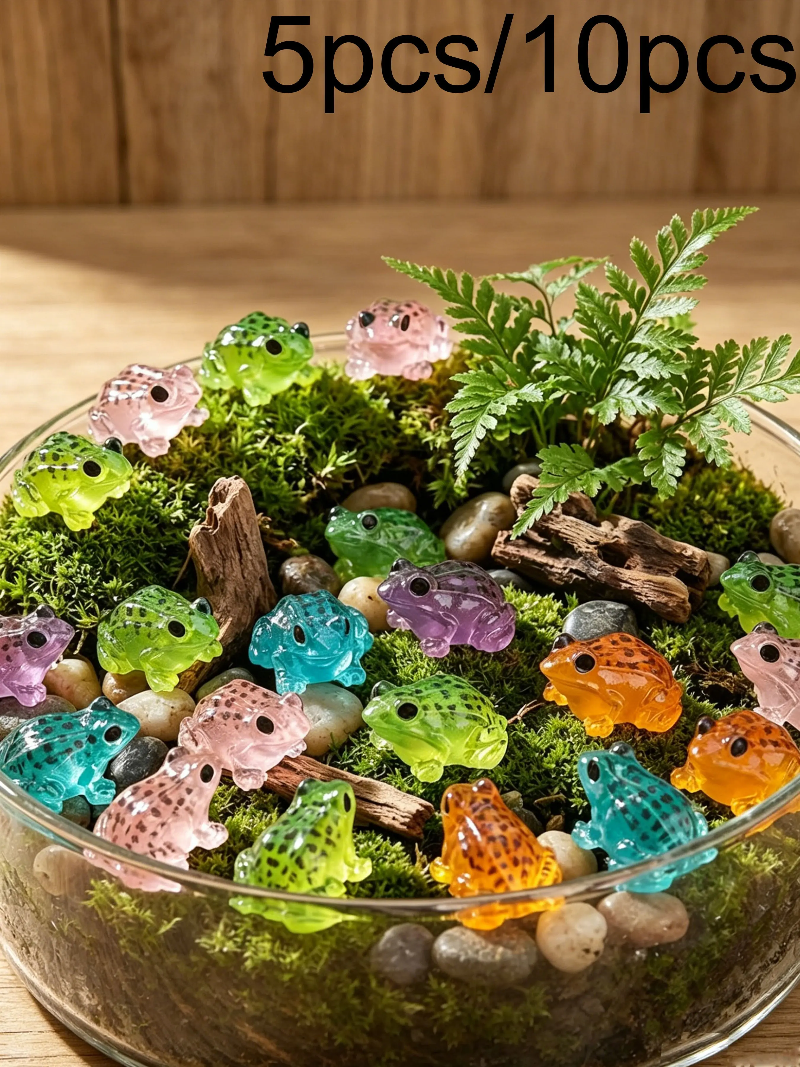 5pcs/10pcs Mini Transparent Resin Frogs, Colorful Aquarium Decor, Micro Landscape Animal Figurines, Eco-Friendly Ornament