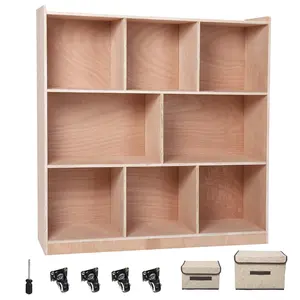 8-Cubby Mobile Entryway Storage Cabinet – 2 Storage Bins, Smooth-Rolling Casters – Wooden Organizer Locker for Home, School, Daycare – Natural Finish, Back To School Haul, Playrooms