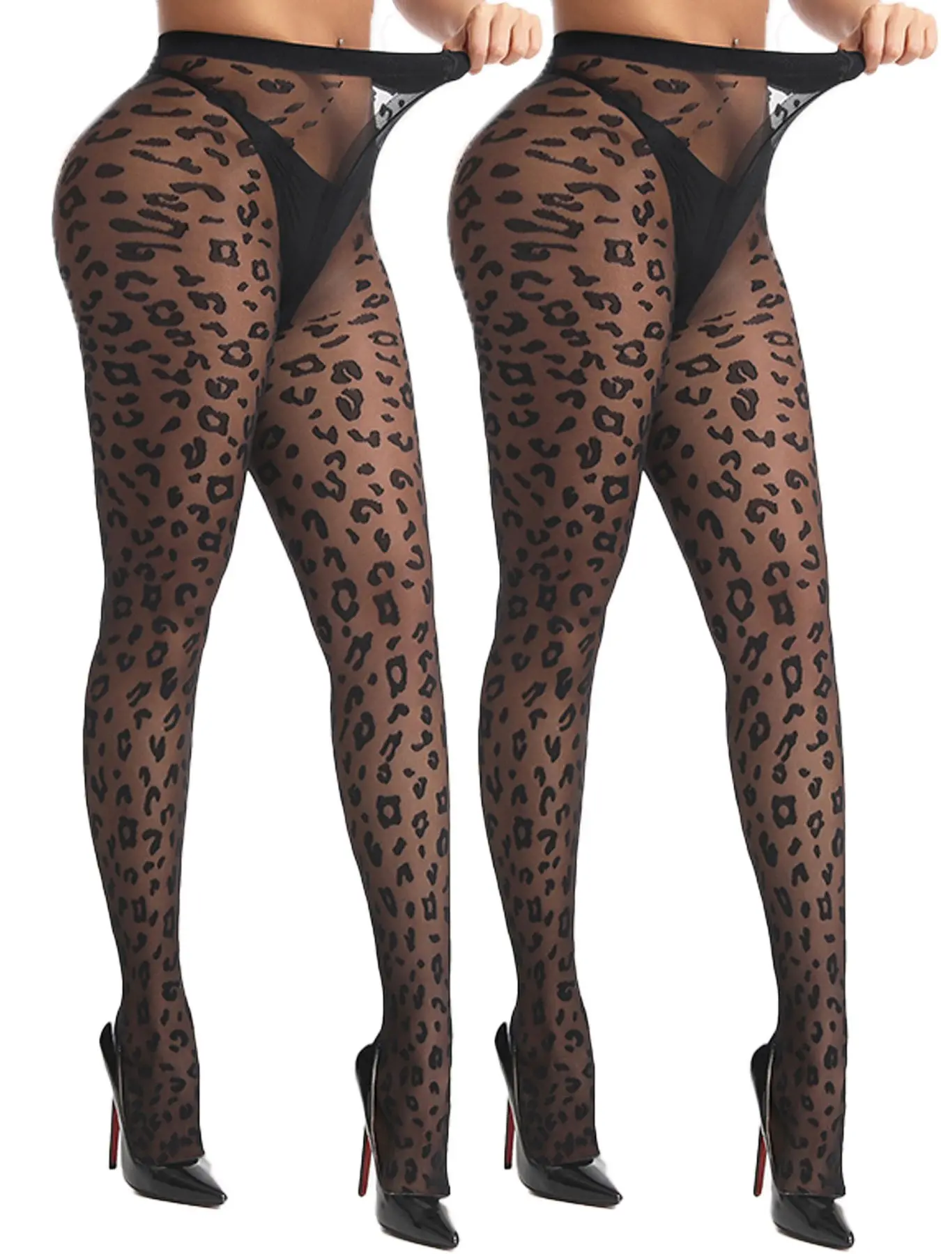 2-Pack Women's High-Waisted Leopard Print Pantyhose, Transparent Silk Stockings, 15D, Tight-Fitting Leggings, Fashionable & Comfortable