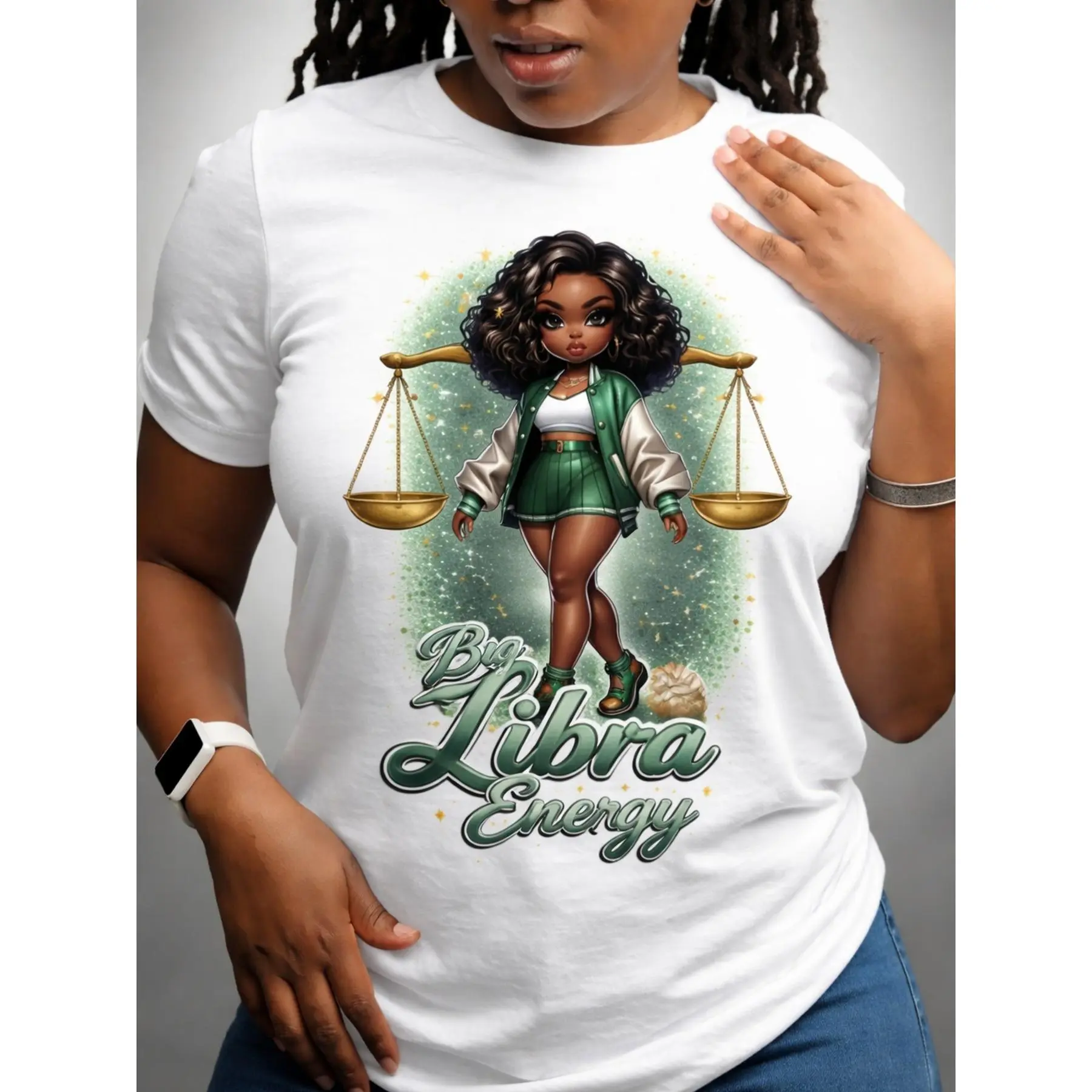 Women's Libra Character T-Shirt - Short Sleeve Tops, Round Neck Casual Cotton Blend Top, Comic Libra Design, Soft Feel, Machine Washable, Multi-Use