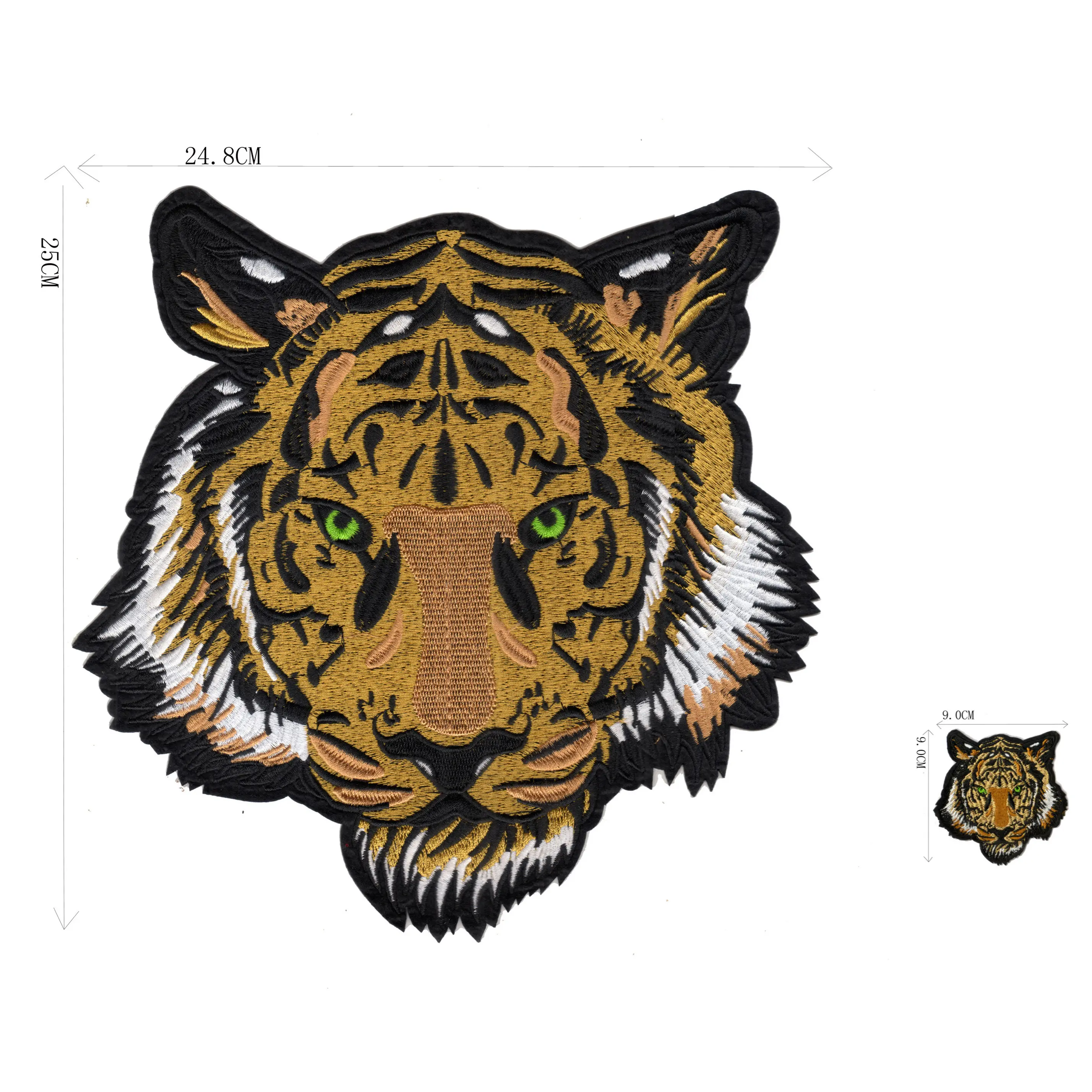 Large & Small Tiger Head Pattern Iron-On Embroidery Patches, Vivid Fun Design Fabric Badges, Easy to Sew or Iron On, Durable Embroidered Appliques for Personalizing Jackets, Bags & DIY Crafts