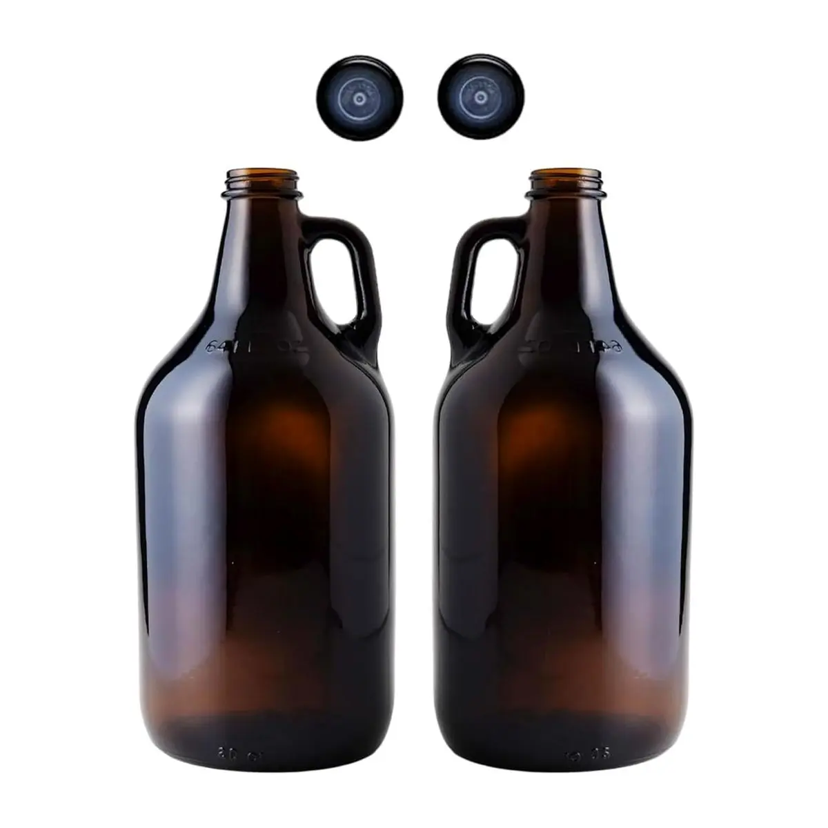 64 Oz Amber Glass Growlers with Polyseal Caps - 2-Pack Half Gallon Bottles for Home Brewing, Wine Storage - Reusable Home Beverage Jugs