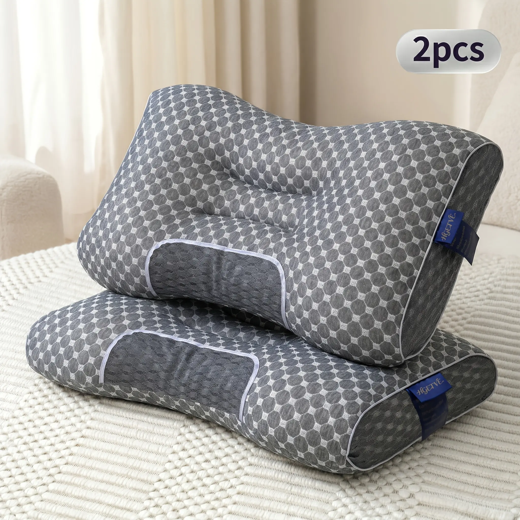2 Pack Breathable Neck Pillows, Sweat-proof Fabric for Long-time Wear, Removable Zippered Pillowcase, Ergonomic Neck Fit Design, Effectively Relieve Shoulder & Neck Pressure
