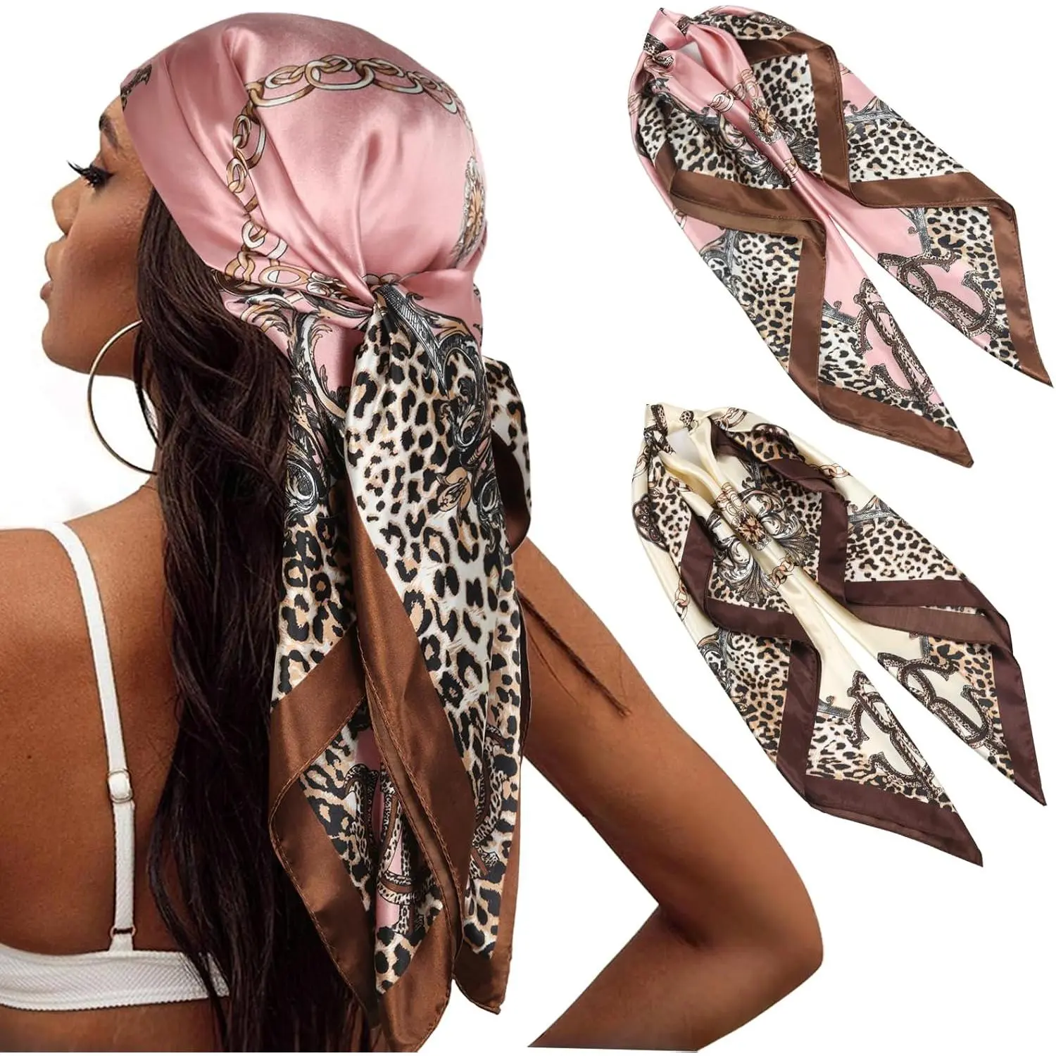 Scarf for Women Hair - 2 Pack 35" Square Satin Scarf, Silk Hair Scarf for Women  Wrap for Sleeping