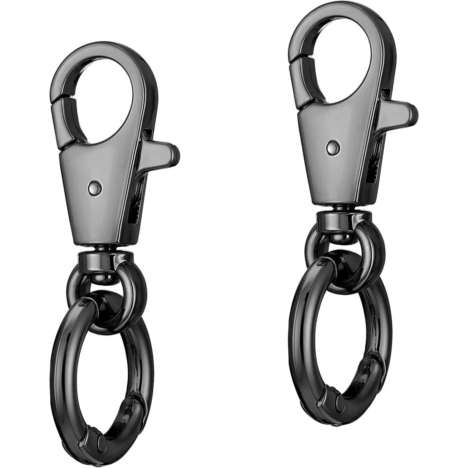 2 count Double Opening  Clip, Heavy Duty Zinc Alloy Swivel Lobster Clasp with Key Ring Spring Snap Hook Purse Clip for  Lanyard, DIY Crafts Purse Making Camping Travel Accessories (Black)