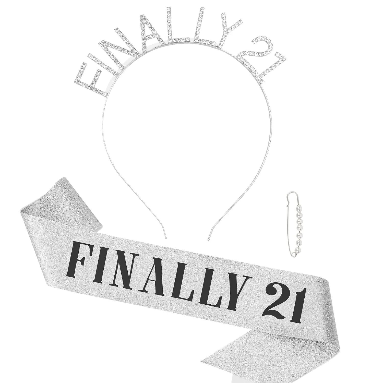 21st Birthday Sash, Rhinestone 'FINALLY 21' Headband Kit & Decorations - Birthday  for Her ()