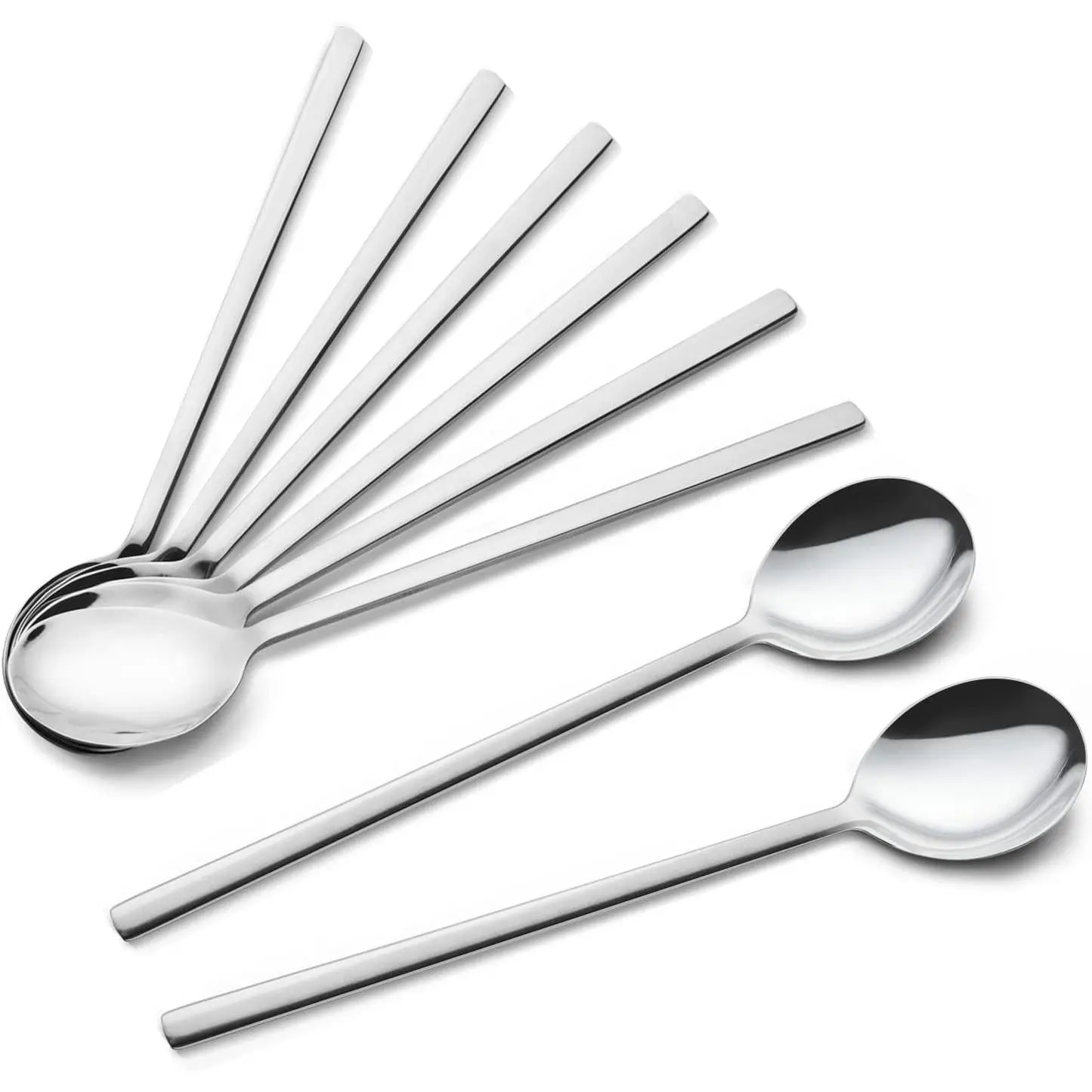 IQCWOOD Spoons, 8 Pieces Korean Spoon, 8.5 Inch Stainless Steel Table Soup Spoons with Long Handles for Home, Kitchen, or Restaurant Flatware Set