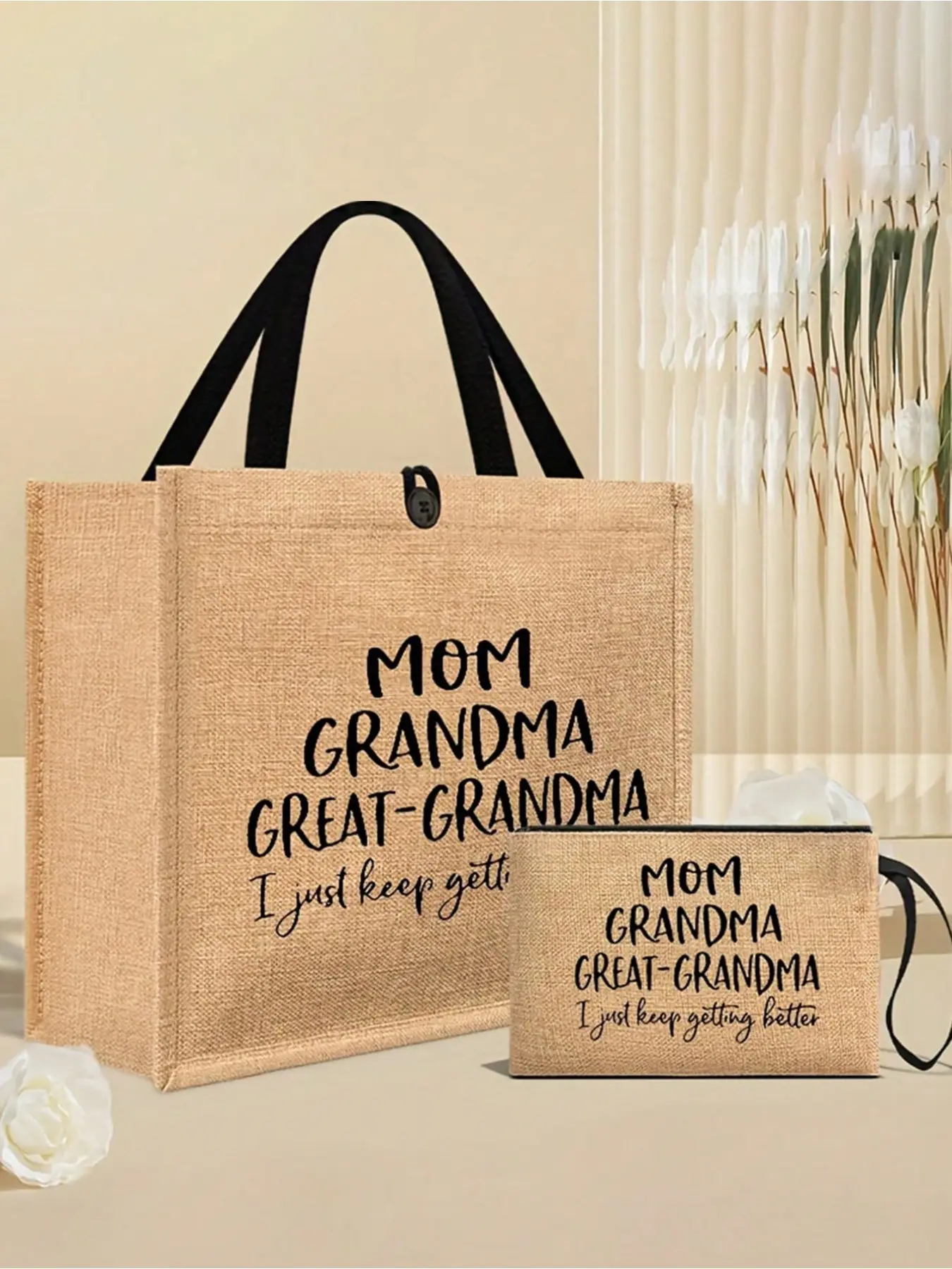 Elegant Grandmother Handbag with Matching Makeup Bag, Lightweight Travel Shopping Bag, Large Capacity Shoulder Bag, Perfect Gift for Women
