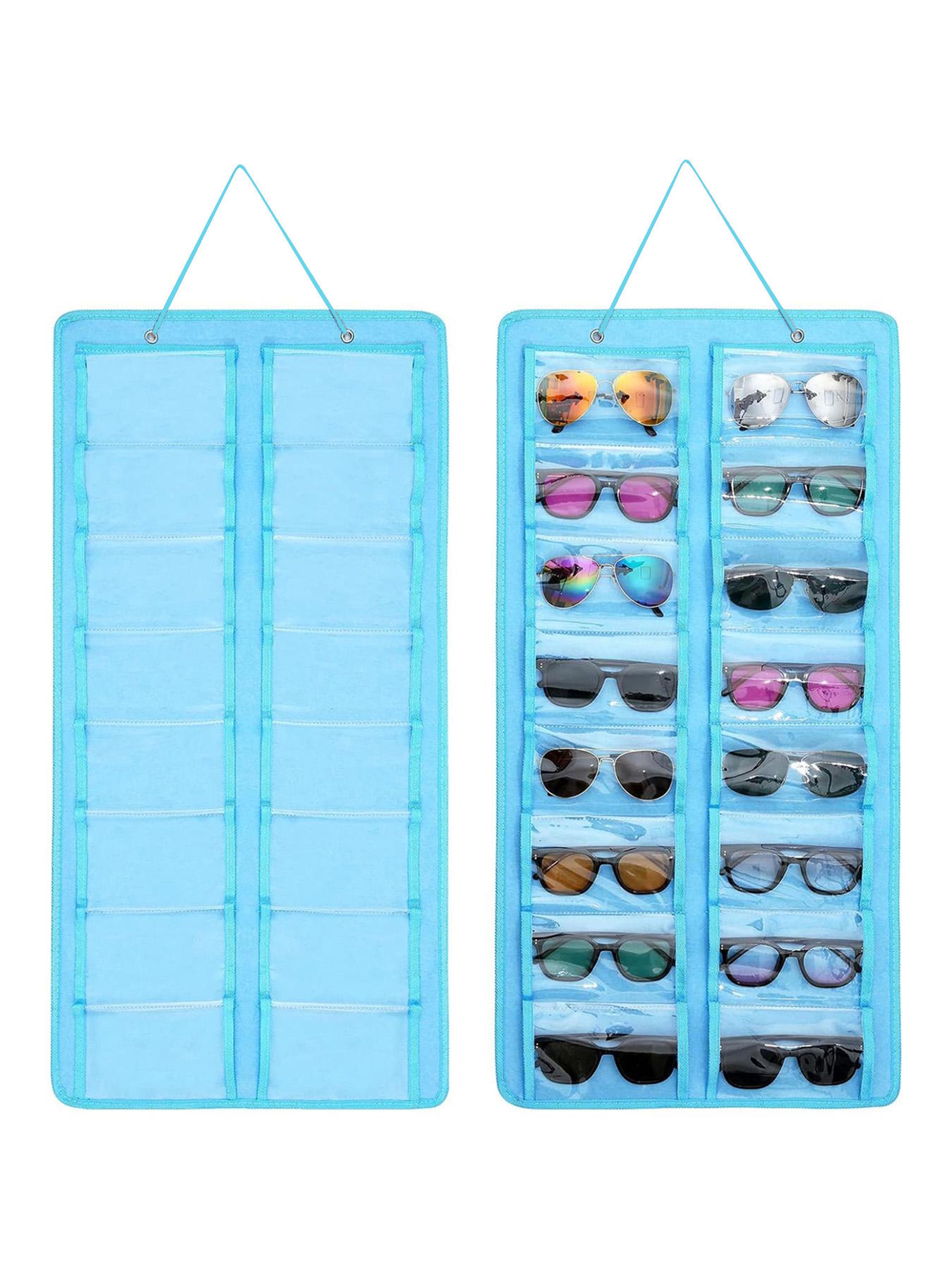 Dustproof Sunglasses Organiser, Wall Mounted Sunglasses Organiser, 16 Compartment Glasses Organiser, Space Saving Storage (Pouch Only)
