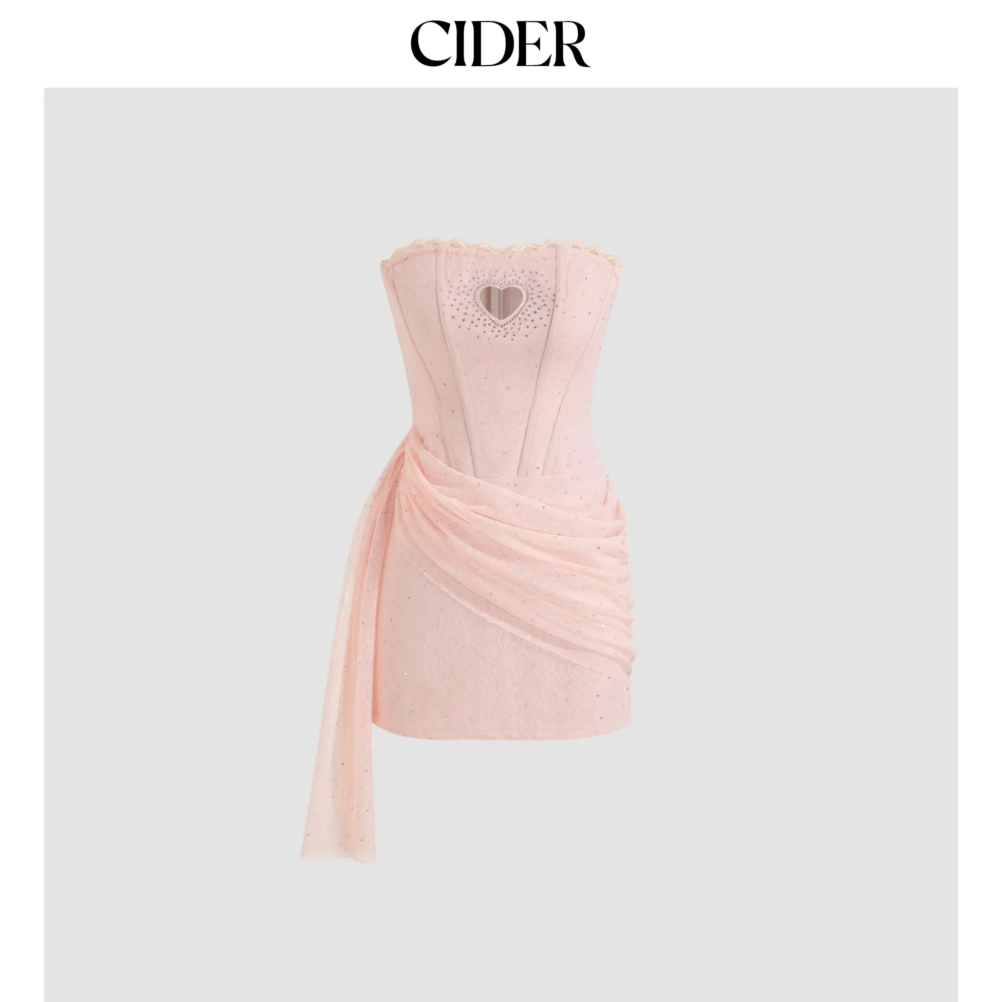 Cider Tube Heart Cut Out Rhinestone Corset Mini Dress SohoChic