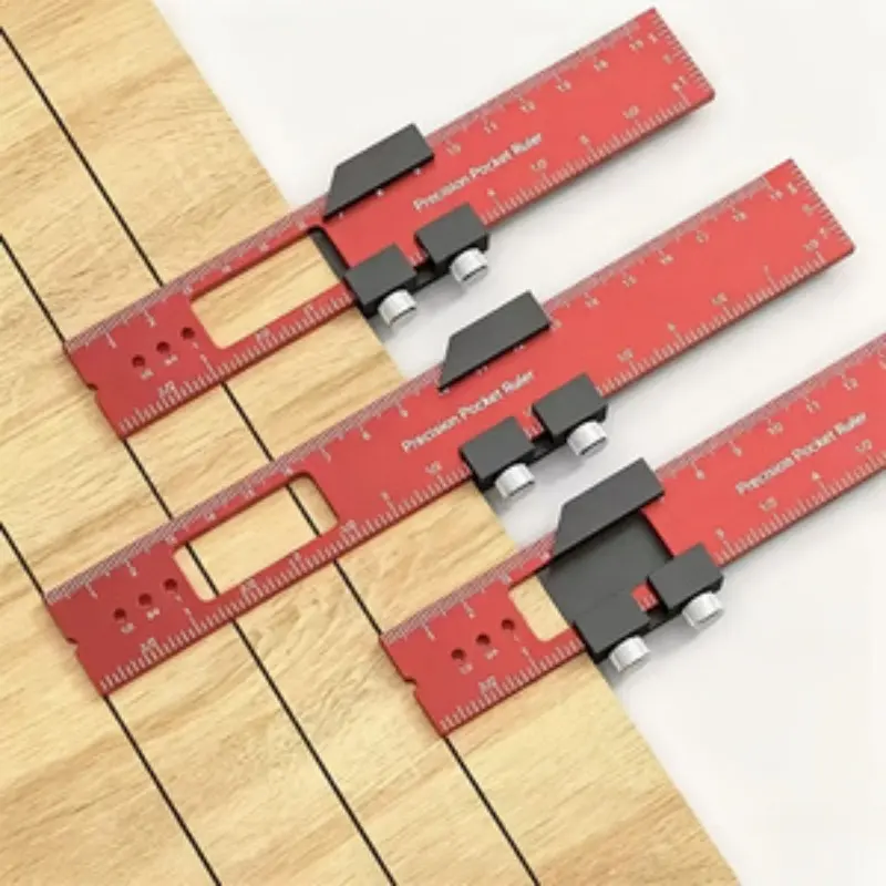 Woodworking Precision Pocket Ruler, Aluminum Slide Rule, Inch and Metric T-Square Layout Tool, Sliding Square Measuring Instrument