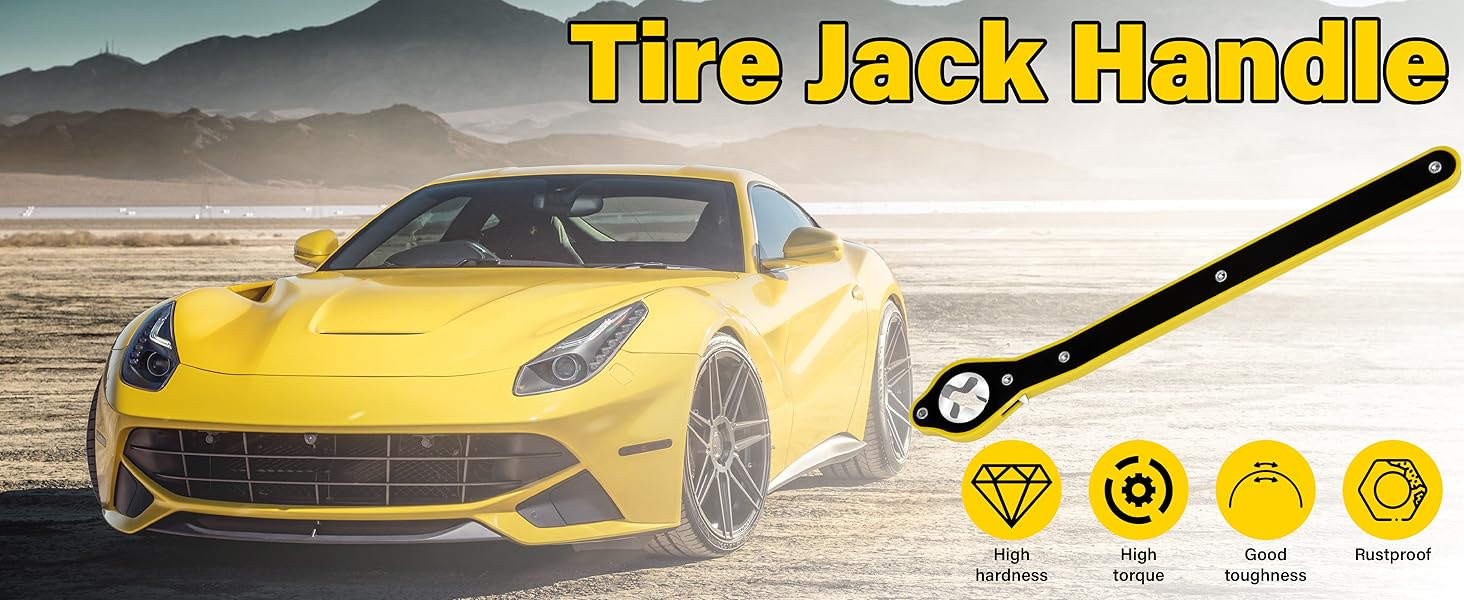 Car Jack Ratchet Wrench, Labor-saving Tire Jack Handle, Scissor Jack Adapter for Car with Long Handle, 360° Swivel Tire Wheel Lug Wrench for Travel/Truck/SUV/Vans