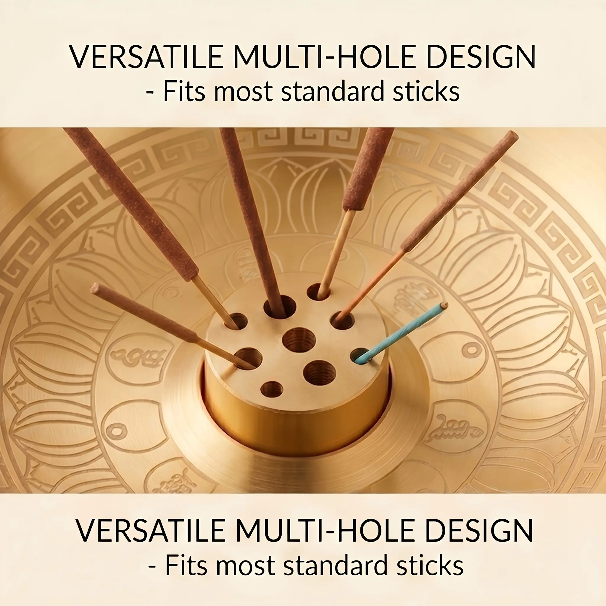 9-Hole Brass Incense Holder, Elegant Lotus Carving, Detachable Ash Tray, Easy Cleaning, Zen Incense Stand for Yoga, Meditation, Home Decor