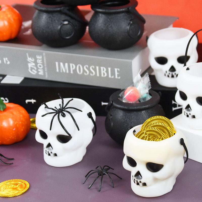 6count Mini Halloween Candy Bucket Pot Witch Skeleton Cauldron Holder Jar Trick Or Treat Halloween Party Decoration Props Kids Toy