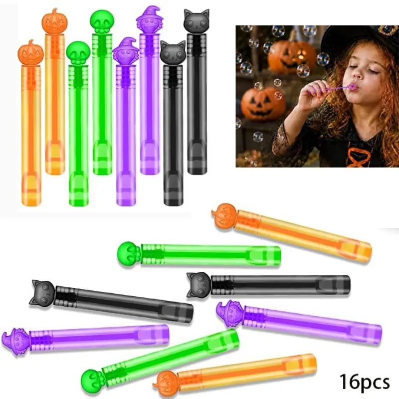 16pcs Halloween Mini Bubble Wands , Kids Party Gift, Toddler Bubble Sticks, Trick-Or-Treat Basket, Birthday Classroom Game Supplies