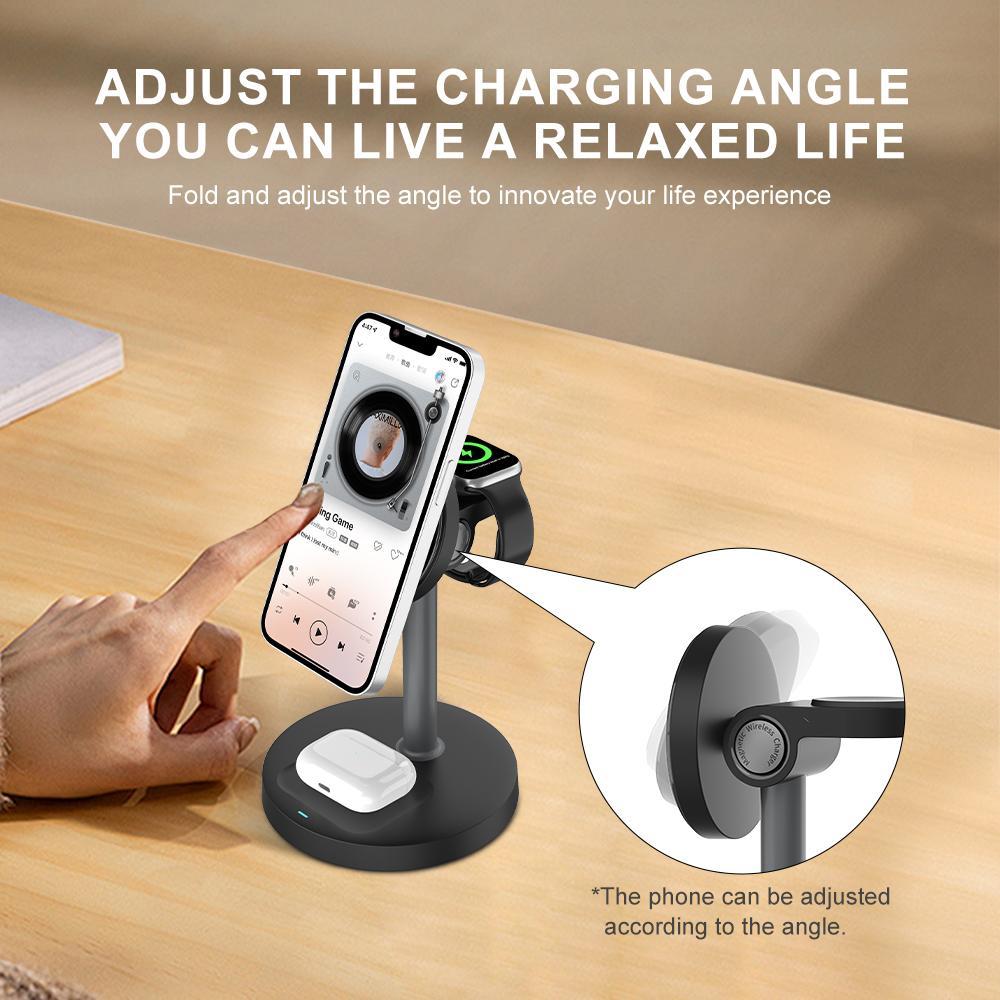 3 in 1 Wireless Charging Stand, 15W Fast Wireless Charger, Multifunctional Charging Station for iPhone 12-16 Series, Samsung S24 S23, Apple Watch & AirPods