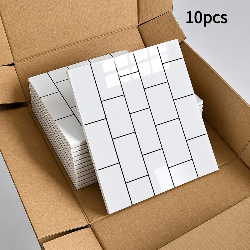 10 pieces of 30 X 30 /12 X 12 inch white grid self-adhesive wall tiles PVC self-adhesive wall tiles, wall tiles used for decoration of kitchen, bathroom and laundry room, Accent Wall Peel And Stick