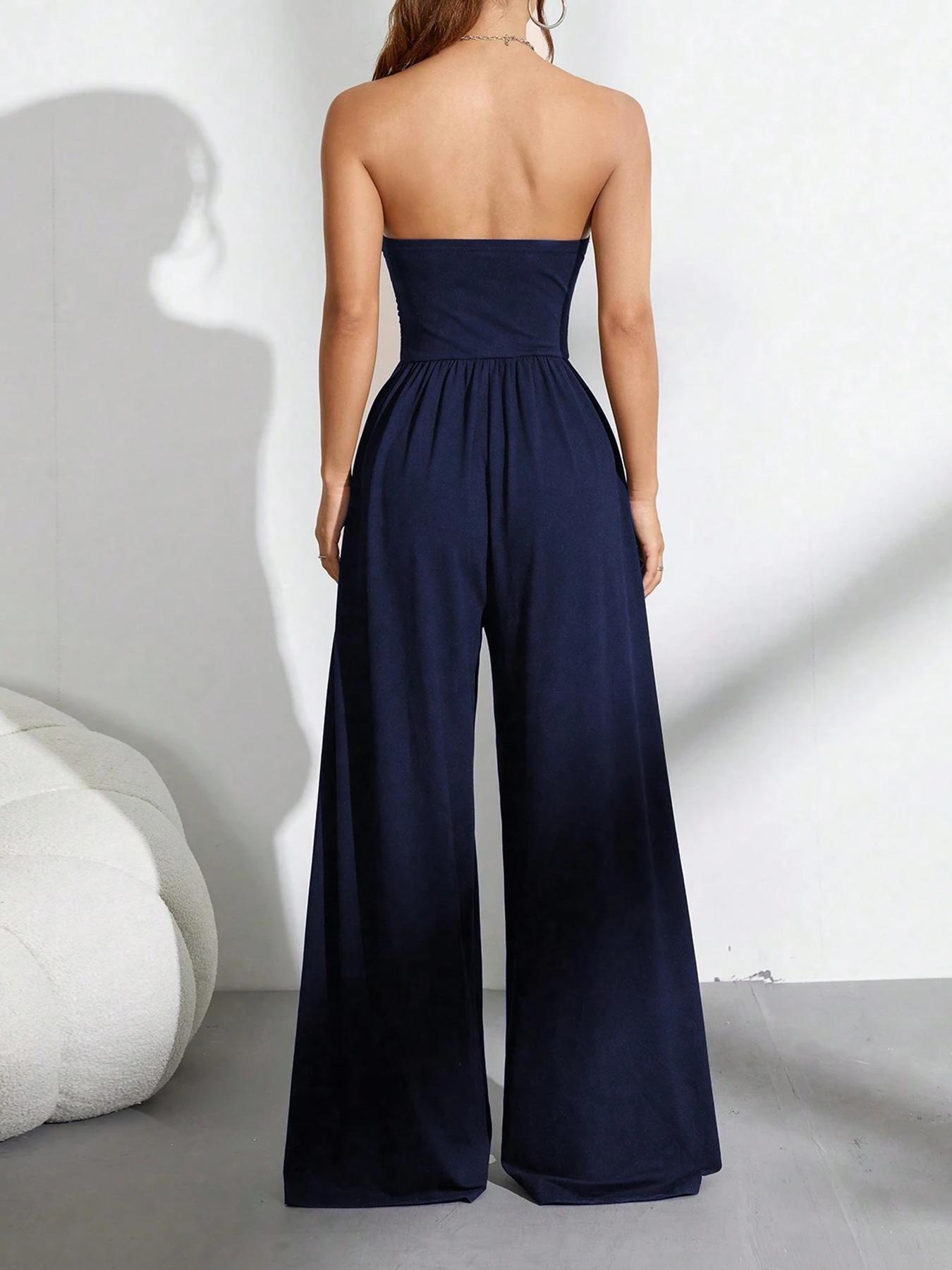 Women's Solid Color Tube Jumpsuit, Casual Fashion Jumpsuit for Daily Wear, Women's Jumpsuit for Summer, Casual Jumpsuits