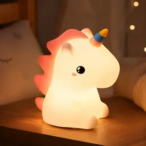 Unicorn Night Light for Kids, Rechargeable Silicone Tap Lamp, 7 Color Modes, Soft Warm Glow, Bedside Nightlight, Nursery, Desk Decor, Gift for Girls