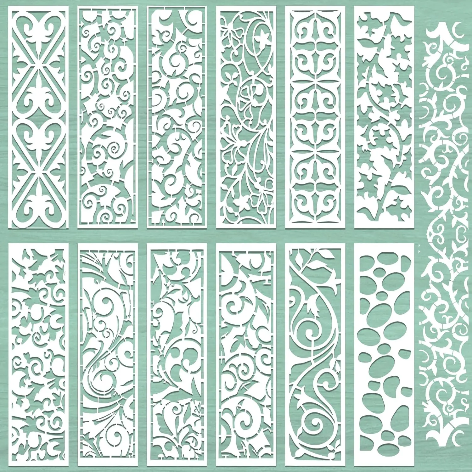 12 PCS 11 x 3 Inch Leaf Texture Reusable Plastic Border Stencils Paint Templates for Wood Wall Furniture Canvas Fabric DIY Art Cake Decor
