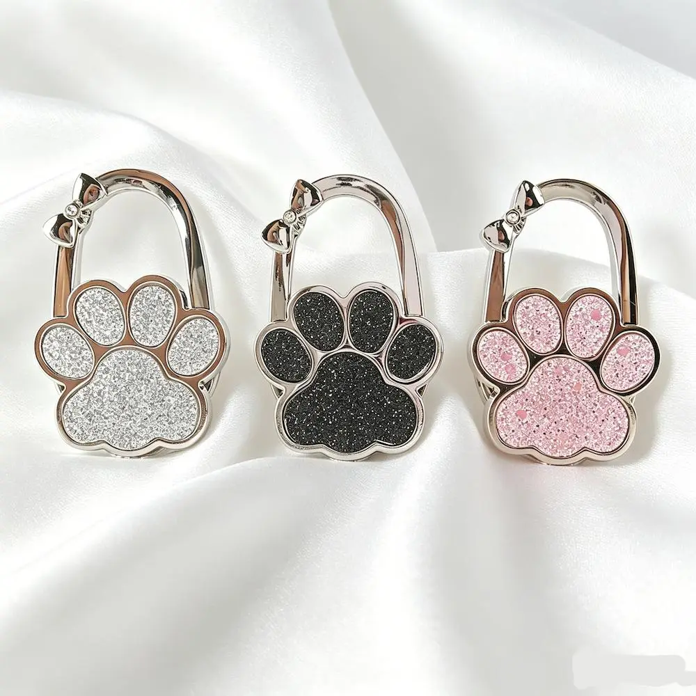 Women's Cute Cat Paw Metal Decorative Bag Charm - 1pc Foldable Non-Slip Purse Hanger for Table, Bag Accessories Handbag Hook for Restaurants, Daily Outings