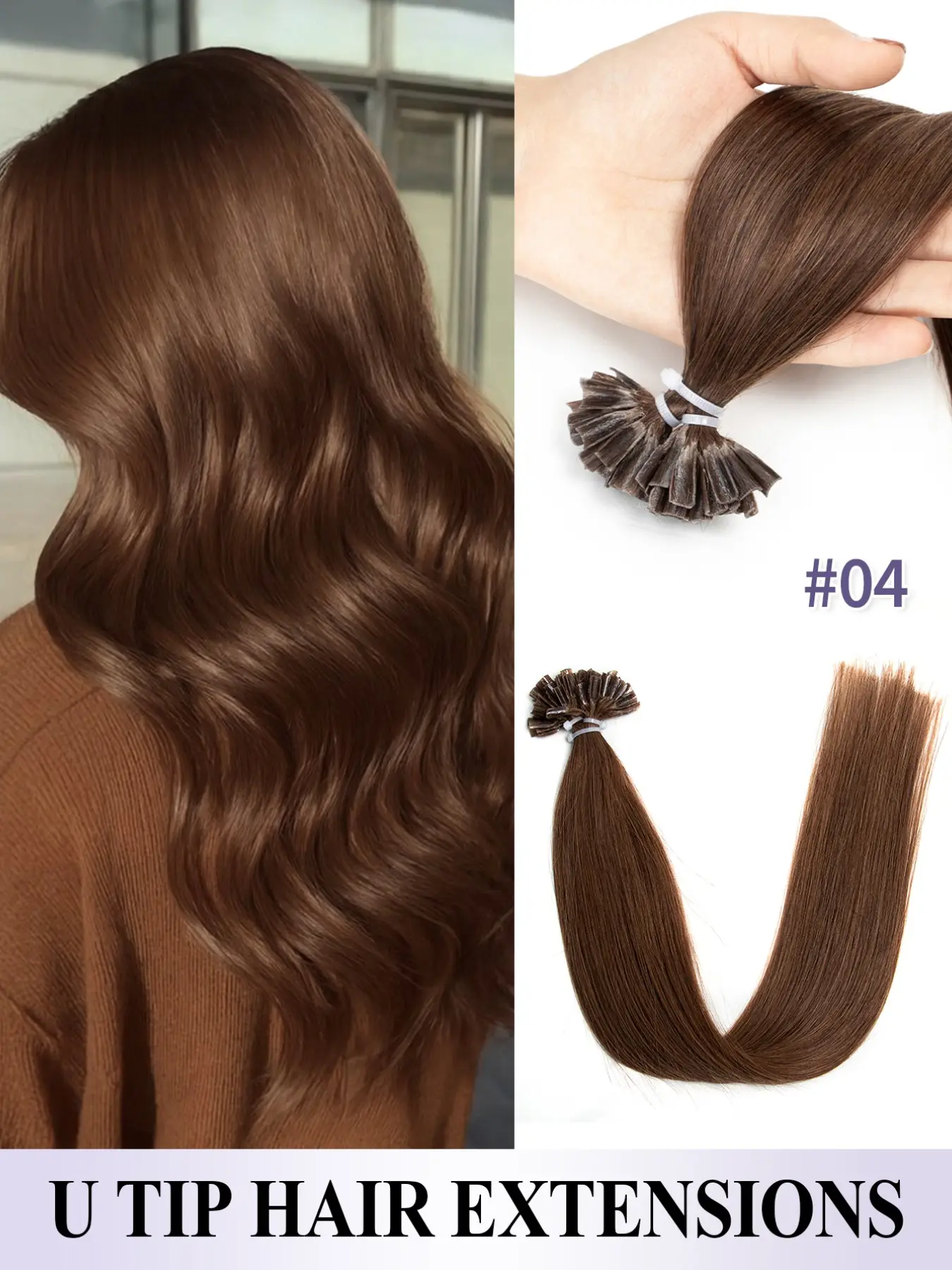 U-Shape Human Hair Extensions, Natural Straight Hair, Suitable for Women, Easy Installation, 50 Bundles, 12-22 Inches, Hair Pieces Extensions