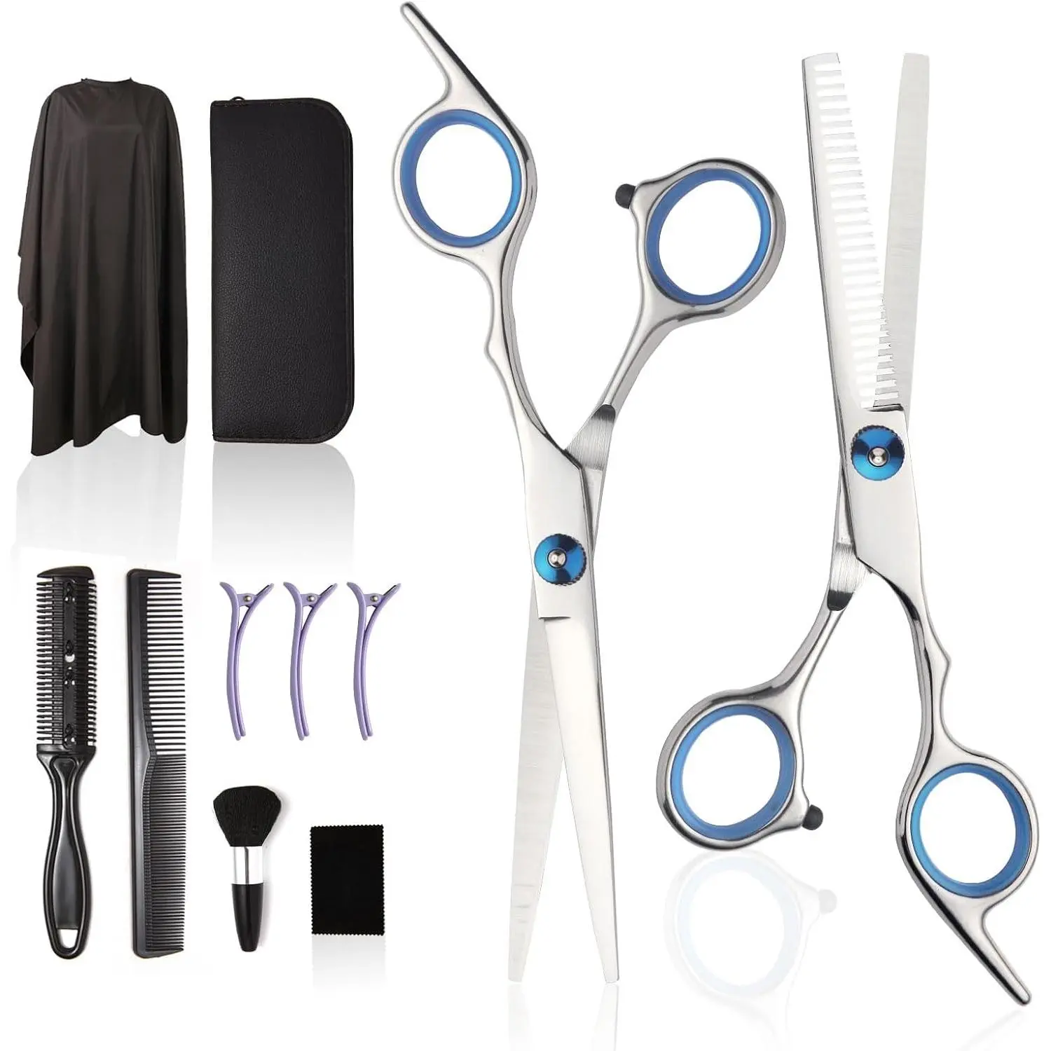 Professional Hair Cutting Kit, 11-Piece Durable Stainless Steel Shears Set with Case, Lightweight Scissors for Sharp Cuts, Unisex for Men, Women, and Children, Sharpness, Barber Equipment, Great Value, Salon/Home, Hair Cutter, Precision Trimming Kit, Unsc