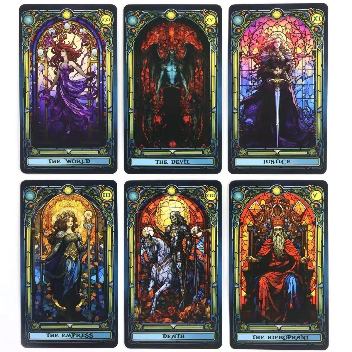 Stained Glass Tarot Card, 1 Box Flower Window Tarot Card, Casual Party Card Game, Tarot Card for Teenager & Adults, Fantasy, Magical, Illustration, Illustrated, Decorative, Decoration, Tarot Card Set