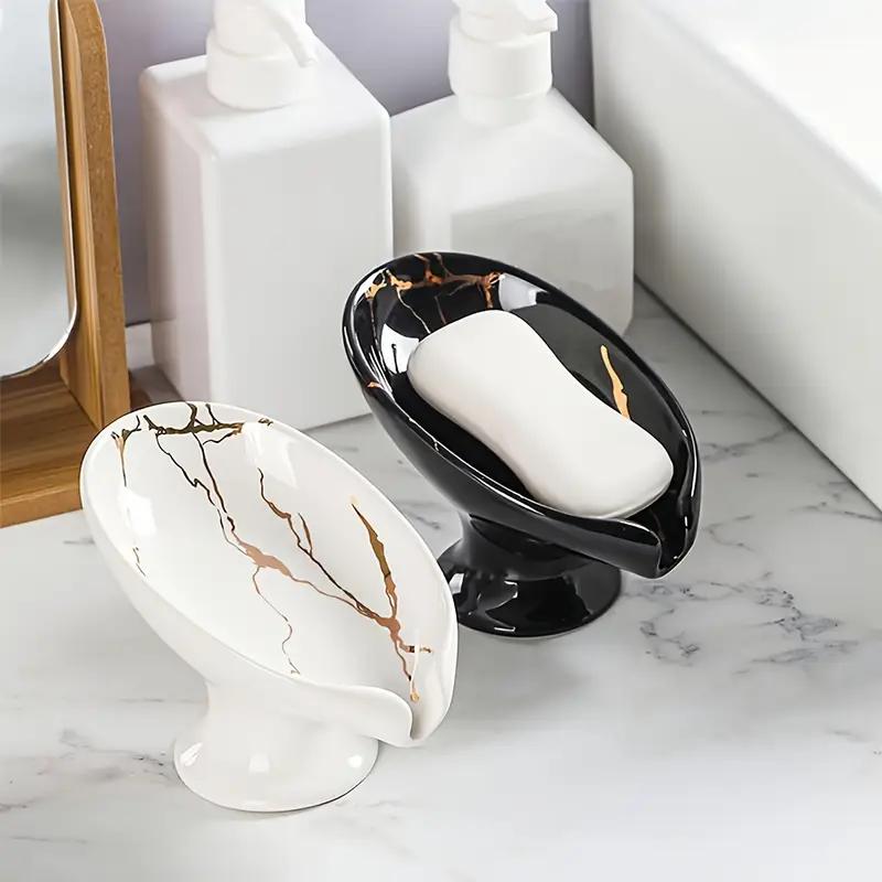 Marble Pattern Soap Dish, Soap Tray, 1 Count Leaf Shaped Self-draining Soap Bar Holder, Soap Bar Storage Rack for Bathroom Kitchen Dormitory Hotel, Bathroom Accessories