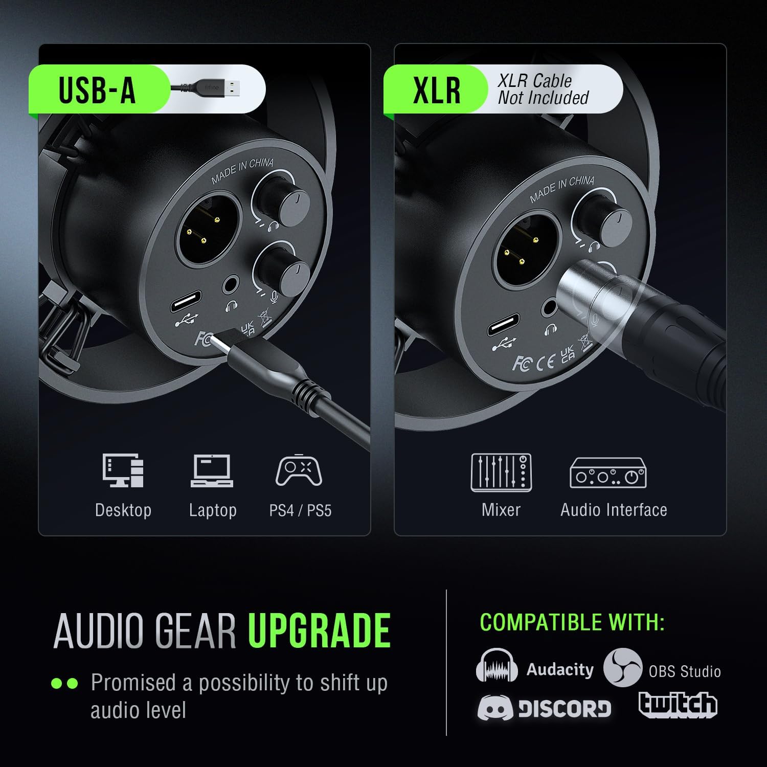 Dynamic Microphone, XLR/USB Podcast Recording PC Microphone for Vocal Voice-Over Streaming, Studio Metal Mic with Mute, Headphone Jack, Monitoring Volume Control, Windscreen-Amplitank K688