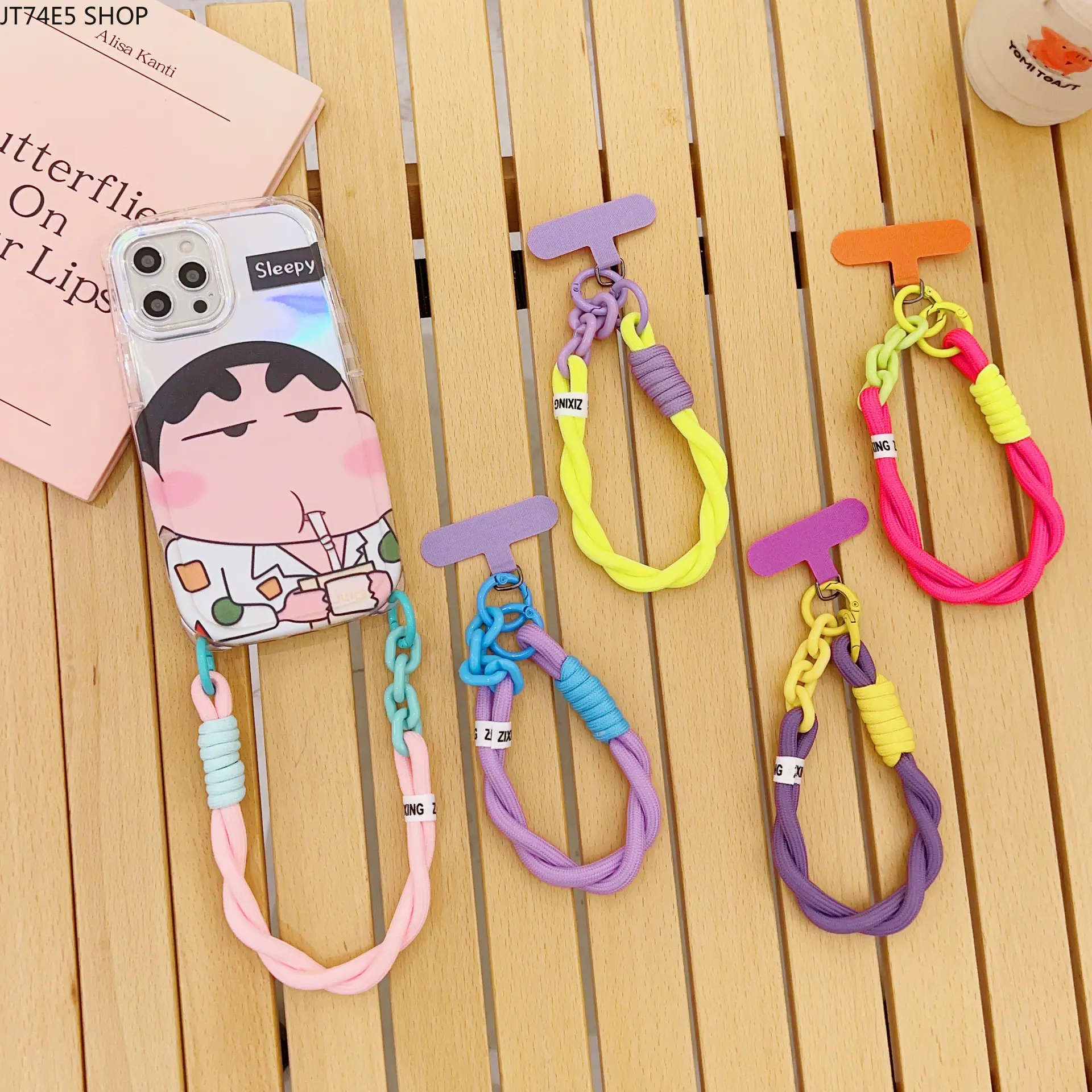 Trending Bright Dopamine Color Short Wrist Cords, Double Sided Hand Strap with Round Key Lock, Versatile Decor Pendant for Cell Phone Cases & Keys