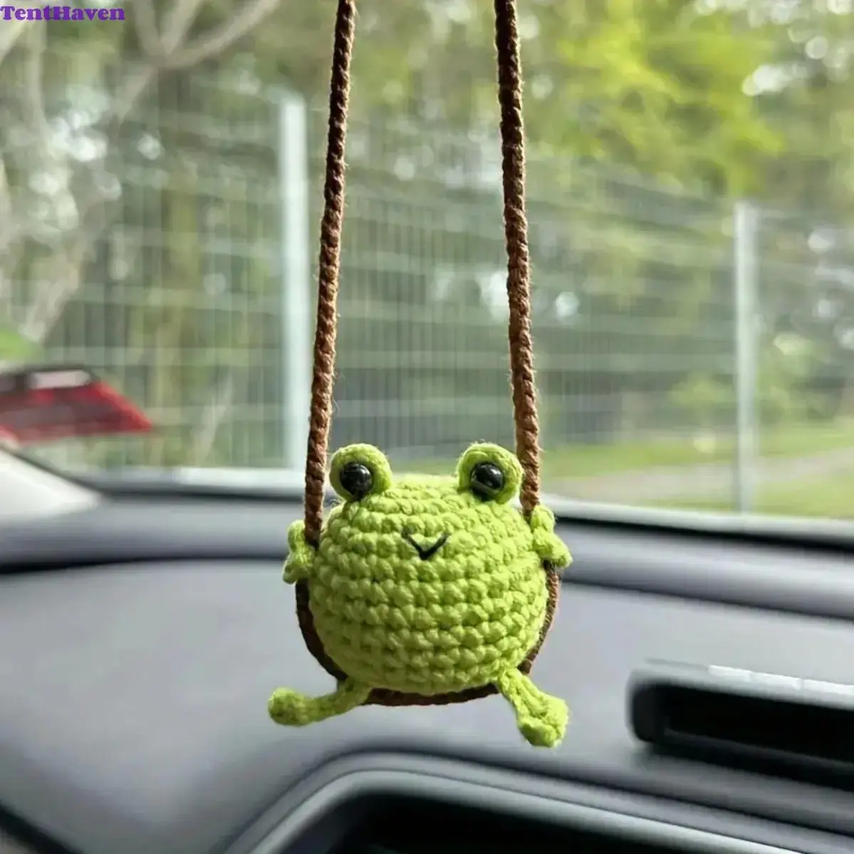 Crochet Frog Car Charm, Hand-Made Boho Car Hanger Ornament for Rear View Mirror - Cute Interior Accessories for Women, Accessories For Car