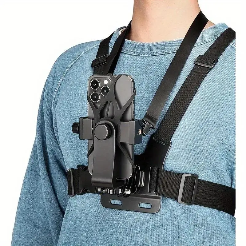 Universal adjustable chest strap, suitable for cycling, boating, skateboarding, POV/VLOG recording, compatible with iPhone, Samsung, GoPro, Insta360, DJI sports cameras, ABS material, camera accessories, Video recording accessories