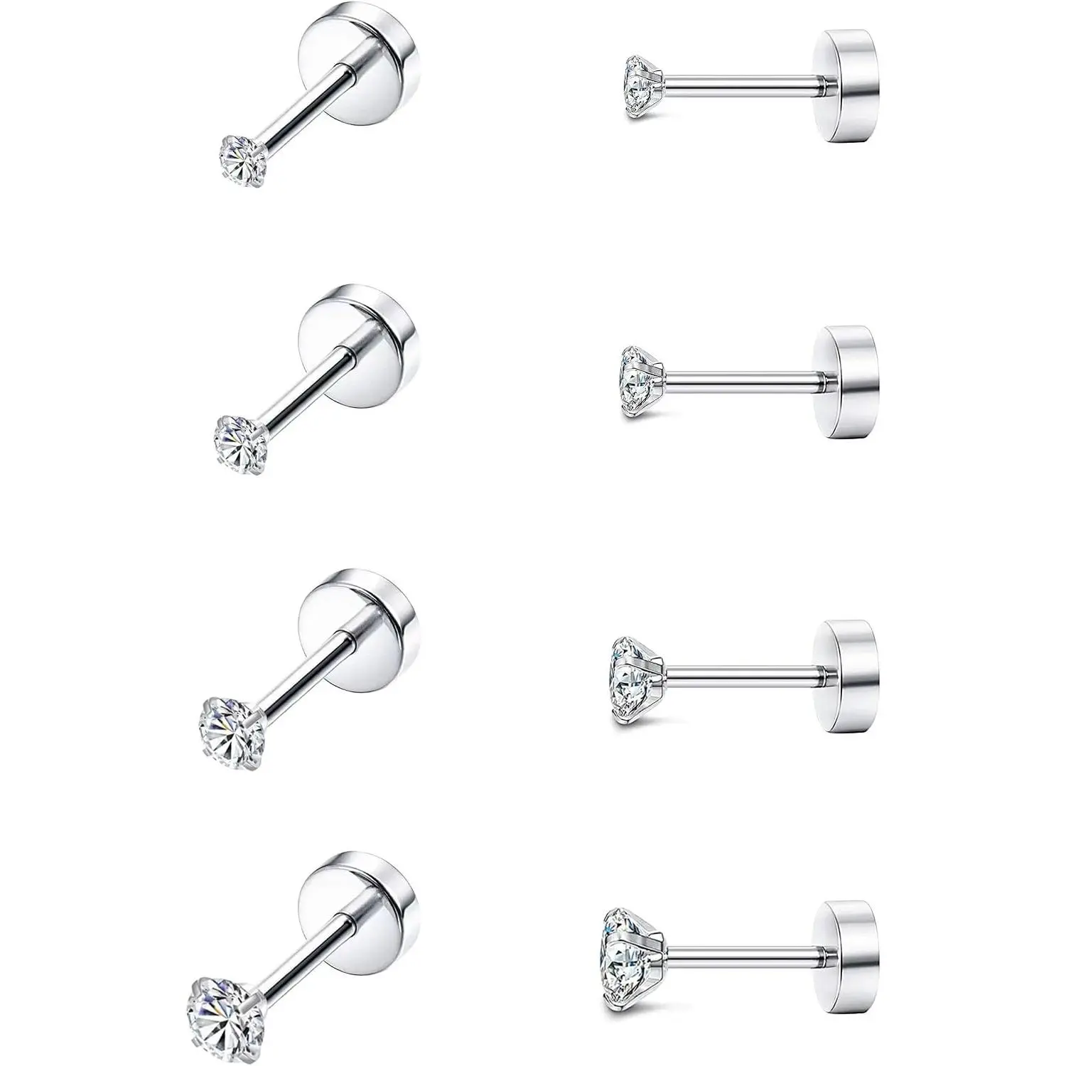 Titanium Earrings Set for  Ears 20 Gauge Pure Titanium Cartilage Earring Ball Cubic Zirconia G23  Flat  Earrings Studs