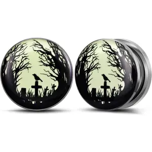 2PCS Halloween Elements Fluoresscence Piercing Ear Gauges Stainless Steel Epoxy Screw Fit Ear Plugs Tunnels Allergy Free Expander Earrings For Women Men Body Piercing Jewelry