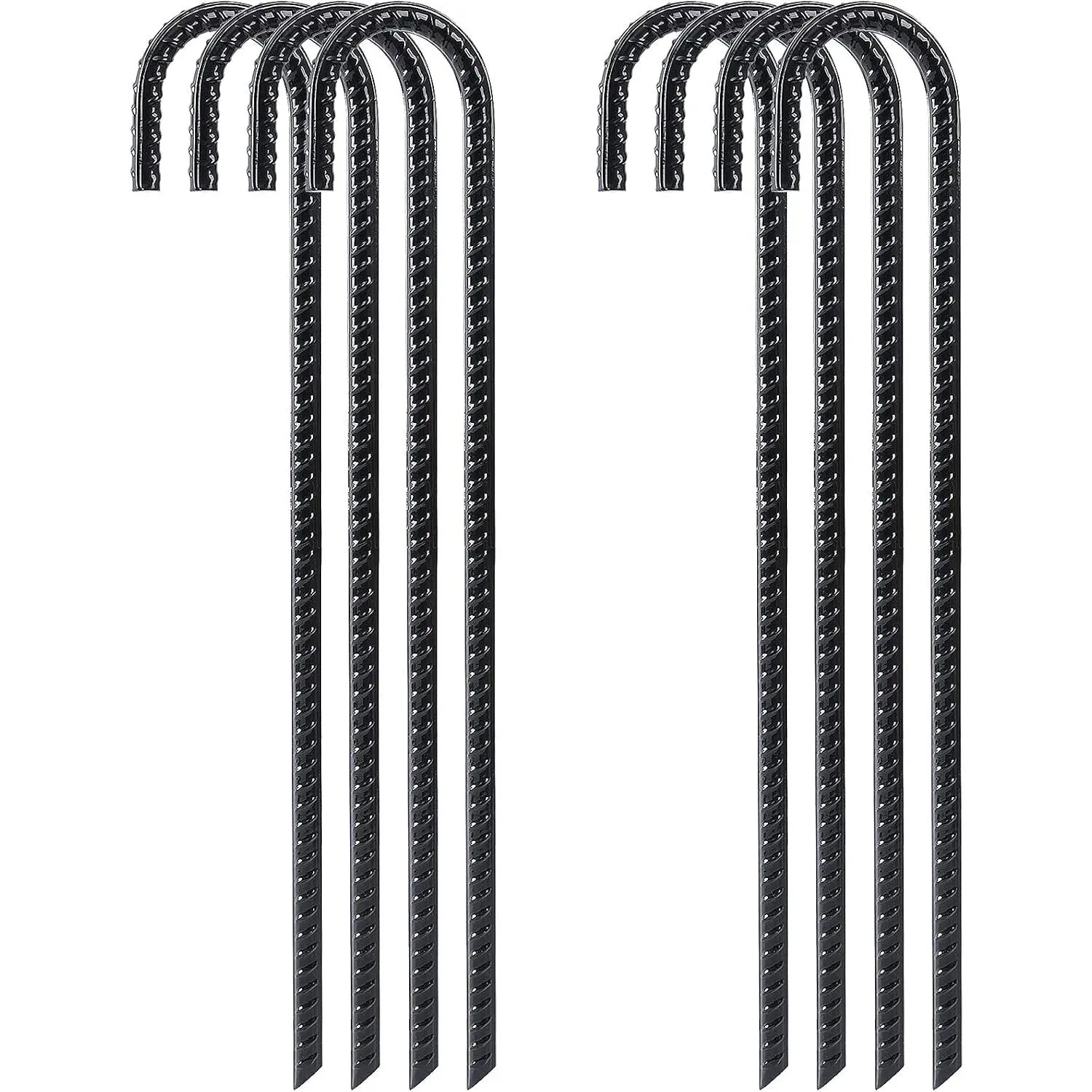 16 Inch 8 Pack Rebar Stakes Heavy Duty J Hook, Galvanized Steel Ground Stakes Tent Stakes Ground Anchors, Chain Link Fence Stakes, Trampoline Stakes, Black