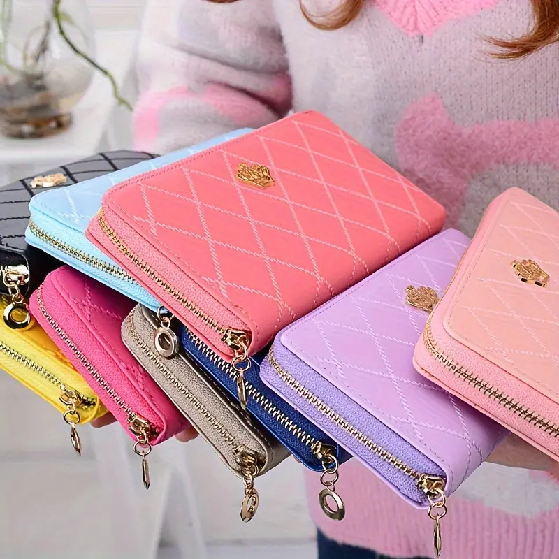 Women's Elegant Quilted Long Wallet, Large Capacity Faux Leather Clutch Purse with Zip Pocket and Multi Card Slots, Purses For Women, Plaid, Elegant Look