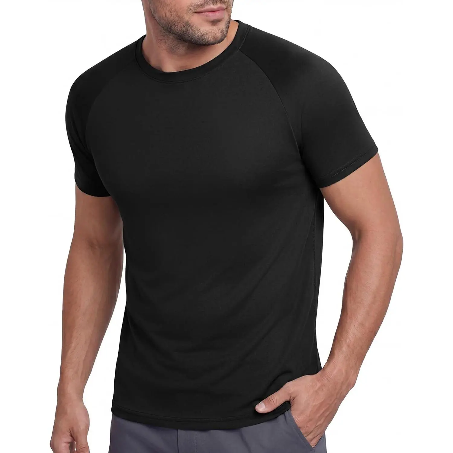 BOOJO Workout Mens Shirts - Casual Black Quick Dry Moisture Wicking T-Shirts Crew Neck Short Sleeve for Gym Athletic Running