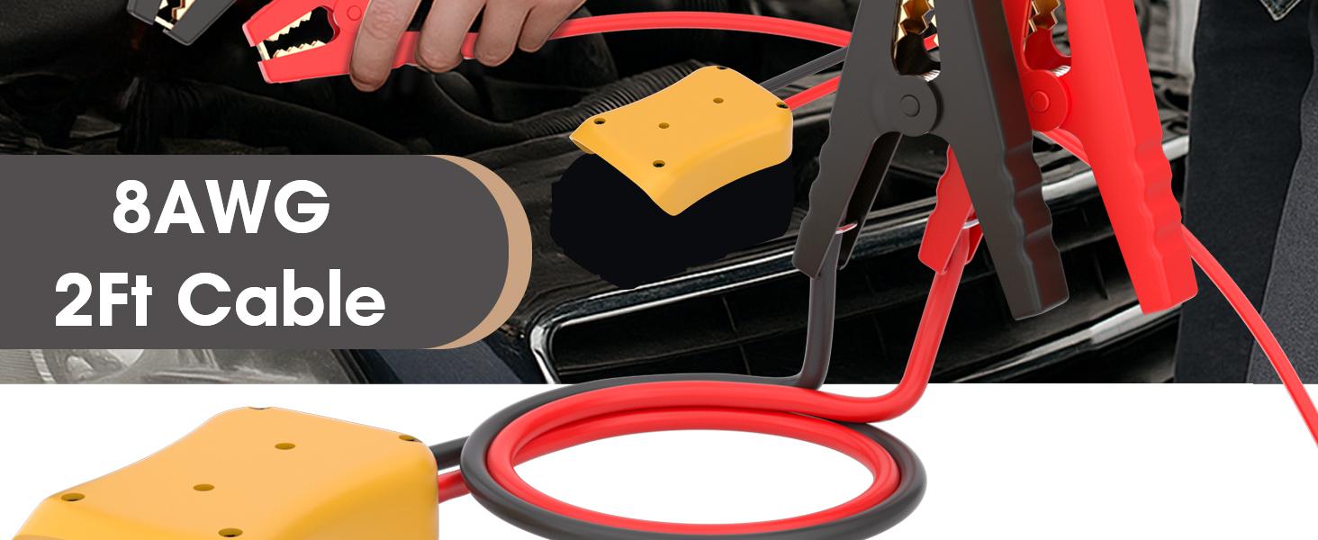 8AWG 2FT Silicone Jumper Cables for Car, Heavy-Duty Jump Starter Adapter Compatible with DE.Walt 20V Batteries, Alligator Clips for Jump Starting Vehicle or Tool Batteries
