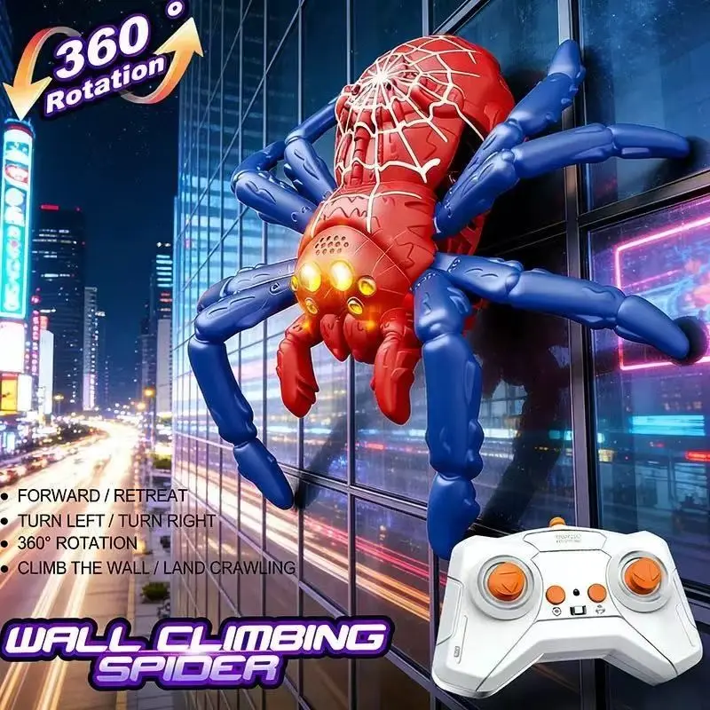 Electric Wall Climbing Spider Toy, Remote Control Car with LED Lights, 360 Degree Rotation, Indoor Outdoor Play, Birthday Gift