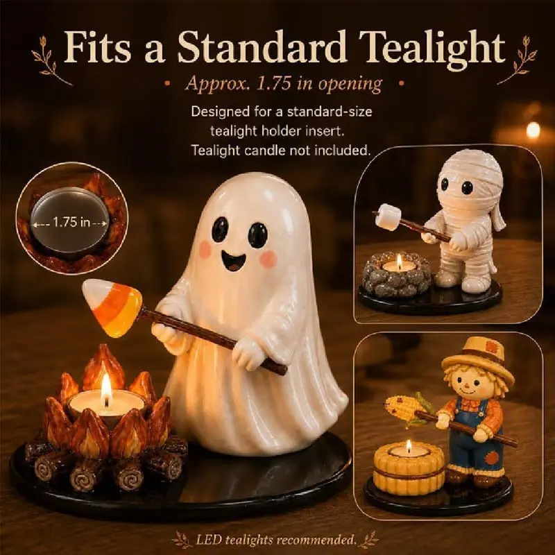 Halloween Campfire Tealight Holder, Decorative Candle Holder for Halloween, Festive Camping Accessory, Perfect for Outdoor Parties