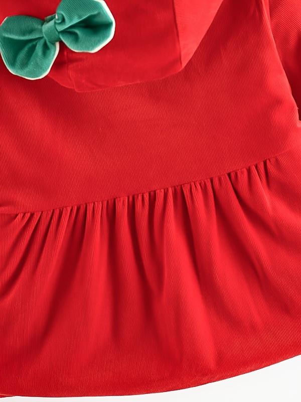 ' Winter Hooded Jacket - Long Sleeve Non-Stretch Coat with Front Bow Accent, Easy Button Closure, Hand Washable Outerwear, (Red/other Solid Color Available) - Perfect Christmas Outfit