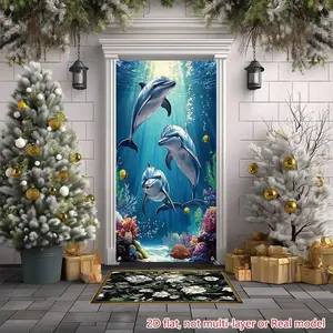 2D Flat Banner HD Digitally Printed Polyester Photography Backdrop, Soft Lightweight Foldable Underwater Dolphin Coral Reef Ocean Theme Background Cloth for Photo Studio, Party Decor, Video Background, and Event Display