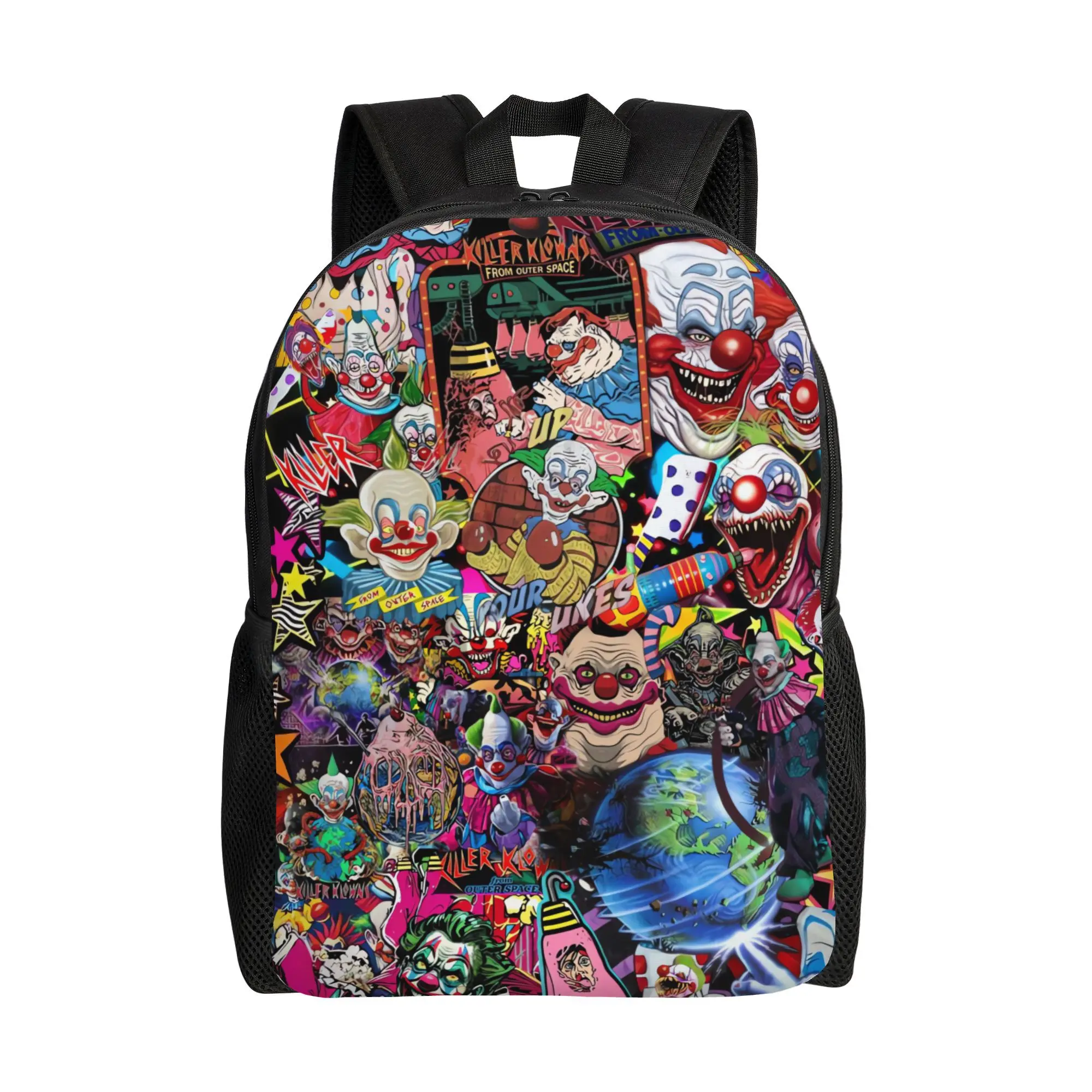 1PC Water-Resistant 600D Oxford Character-Themed Backpack, Killer Klowns From Outer Space Dark Horror Shadows Collage Print Bag for Teen Boys, Halloween Parties, Birthday Gift, Middle & High School Daily Commute, Waterproof Fabric, Halloween Party, Cult H