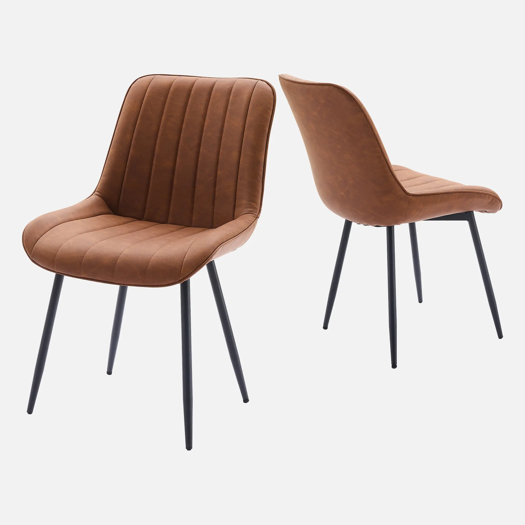 Set of 2 Modern Dining Chairs - Faux Leather Upholstered Seat - Stylish Linear Design - Sturdy Metal Legs - Perfect for Kitchen, Dining Room, or Commercial Spaces, Only Chairs