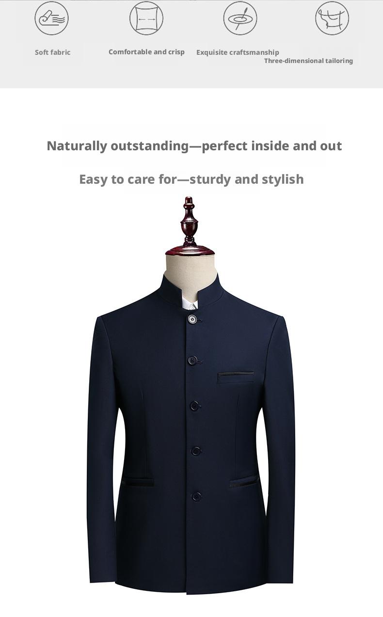 Men's Stand Collar Mandarin Suit  Slim Fit Stage Performance Groom Tuxedo, Young Men's 2 Piece Formal Wear