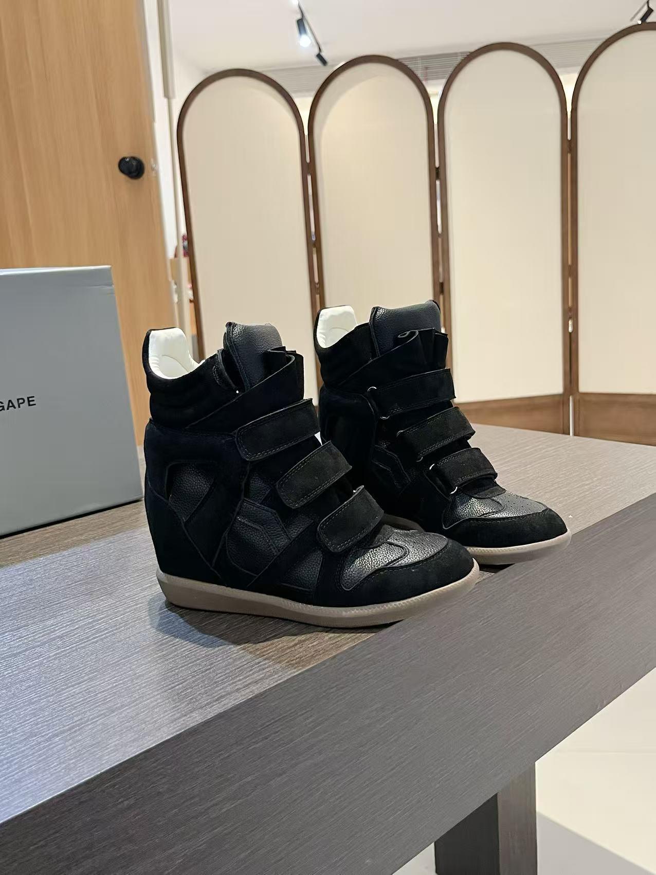 Velcro invisible inner heightening women's shoes 8CM slope heel color matching sports and leisure shoes high top shoes